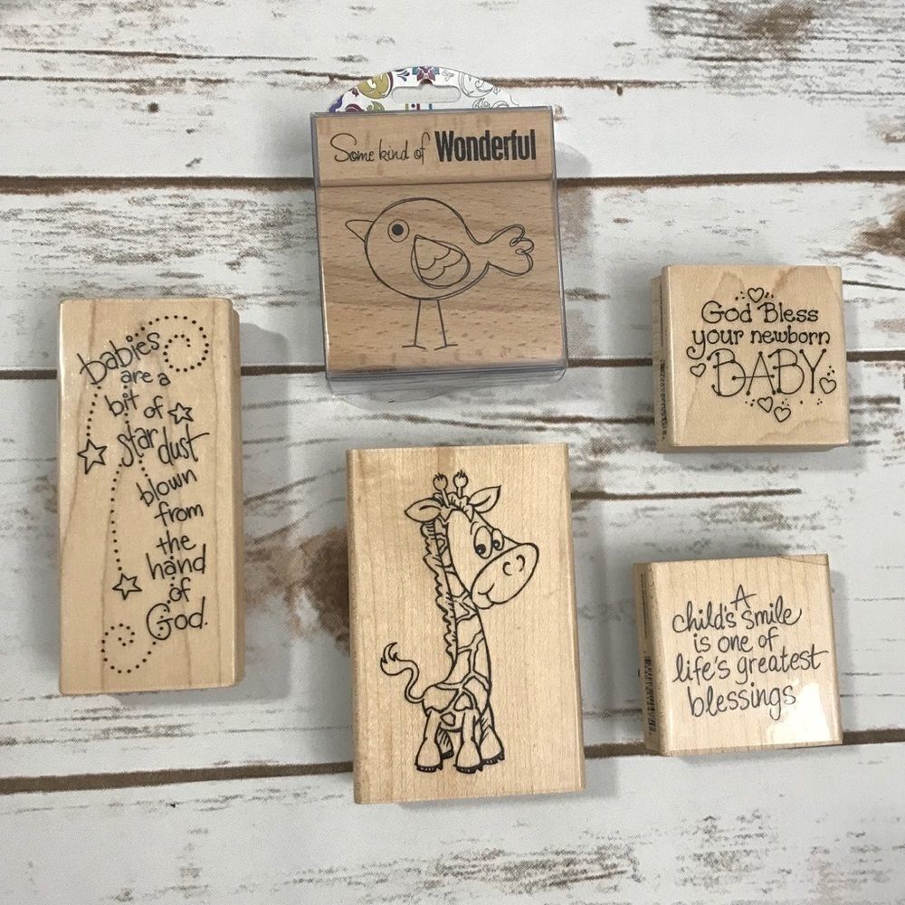 Wooden rubber block Stamps Stampendous‎ & Ditto Baby Themed Set New bird giraffe